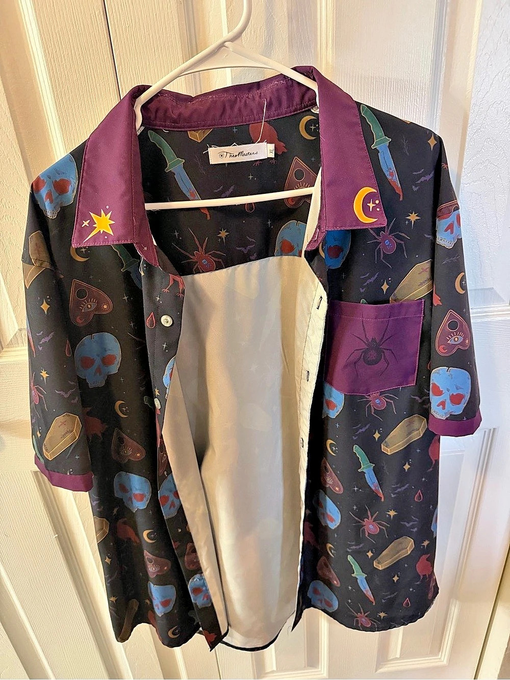 Spooky Printed Button Down Shirt in Black & Purple Size XS